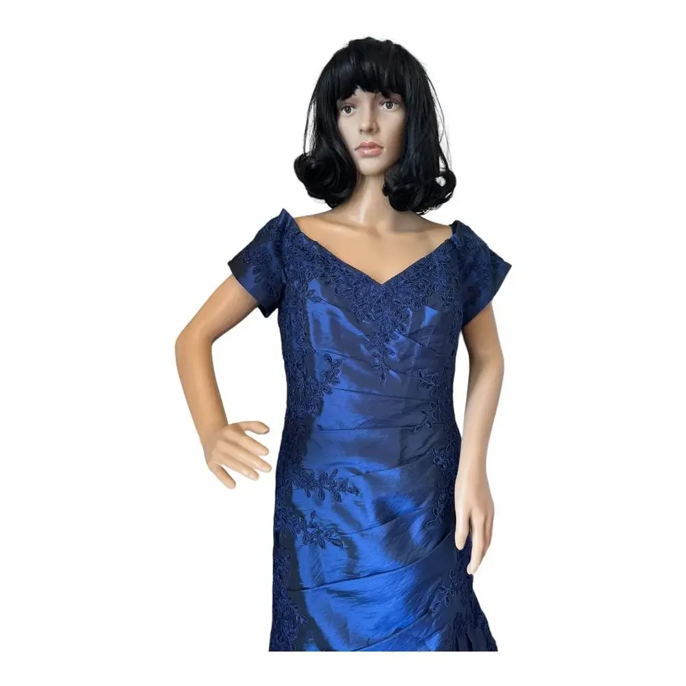 Jade Couture 2010s Navy Off Shoulder Embellished Formal Gown Size 12